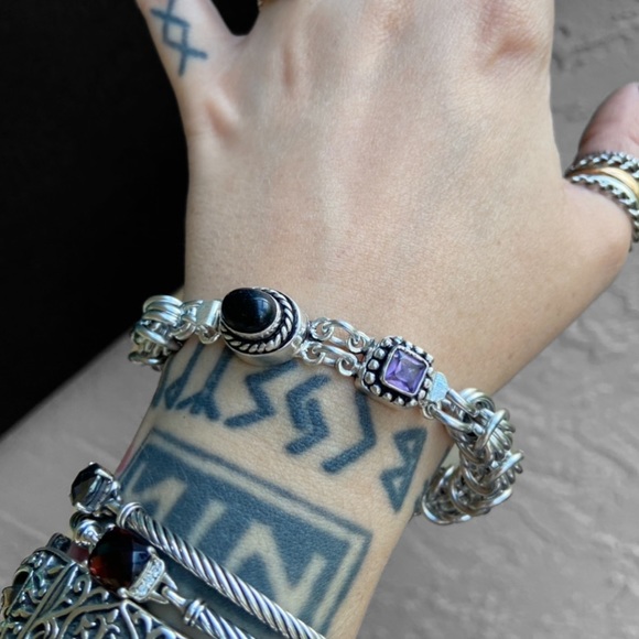 Amethyst & onyx gemstones , handmade maille links bizantine chain bracelet - Picture 15 of 15